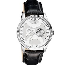 D&G Men's Watch Dw0695 With Silver Multi Function Dial, Date, Stainless Steel Case And Black Leather Strap