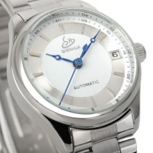 Date Slim Silver Stainless Steel Bracelet Lady Automatic Mechanical Wrist Watch