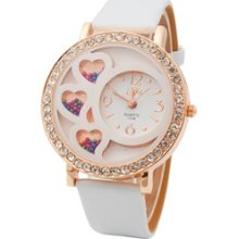 Dfa Round Dial Analog Watch with Crystals & Beads Decoration (White)