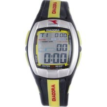 Diadora Men's Grey Dial Dual Time Display Black/ Yellow Rubber Digital Watch