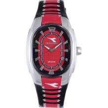 Diadora Women's Black/ Red Leather Oval Date Watch ...