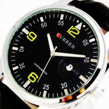 Dial Day And Date Leather Waterproof Noble Gentlemen Wrist Watch, X36-bwb