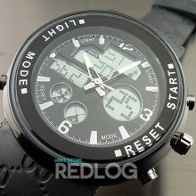 Dial Fashion Quartz Hours Date Alarm Black Rubber Men Women Wrist Watch W160