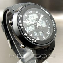 Dial Fashion Quartz Hours Date Alarm Black Rubber Men Women Wrist Watch Wv160