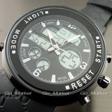 Dial Fashion Quartz Hours Date Alarm Black Rubber Men Women Wrist Watch Wh160