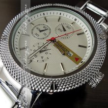 Dial Water Quartz Hours Date Silver Hand White Men Steel Wrist Watch Ah194