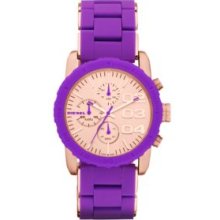 Diesel Purple Ladies Rose Gold Tone Stainless Steel and Purple Silicone Chronograph Watch