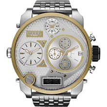 Diesel Silver Diesel Men's XL Silver Tone & Gold Tone Stainless Steel Dual Digital / Analog Chronograph Watch