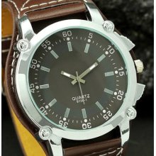 Disco Fever- Mens Brown Pu Leather Quartz Wrist Watch Casual Analog Hour Clock