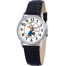 Disney Men's Goofy Silver Cardiff Black Croco Leather Strap Watch #0803C001d064s001