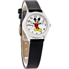 Disney Mickey Mouse Ladies Moving Hands Black Leather Band Watch MCK344