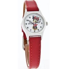 Disney Minnie Mouse Ladies Small Case Red Leather Band Quartz Watch MCK371