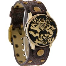 Disney Pirates Of The Caribbean Hidden Skull Brown Leather Cuff Watch PIR100 New