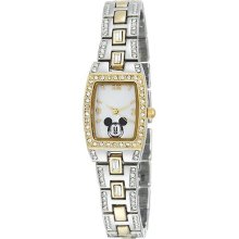 Disney Women Mickey Mouse Pearl Dial Two Tone Bracelet Watch Japanese Quartz