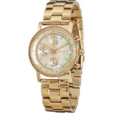 Dkny Chronograph Glitz Gold Tone Mop Womens Watch Ny8340