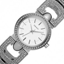 Dkny Ladies Analog Round Watch Crystals Silver-tone Bracelet