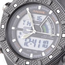 Dual Time Analog Digital Date Hours Water Quartz Men Sport Wrist Watch Alarm