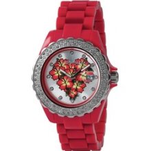 Ed hardy Women's Roxxy RX-RD Red Plastic Analog Quartz Watch with Silver Dial