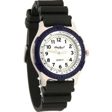 Eddie Bauer Sport Mens 39mm Blue Bezel White dial Black Rubber Band Quartz Watch