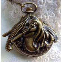 Elephant pocket watch, Men's elephant pocket watch with black glass beads adorning chain