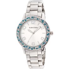Elgin Ladies' Silver-tone Link Bracelet Watch w/ White Round Dials