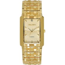 Elgin Mens Dress Watch w/Diamond Accent Champagne Dial & Textured Goldtone Link Band