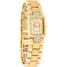 Elgin Quartz Ladies Rectangular Crystal Mop Dial Gold Tone Bracelet Watch EG615