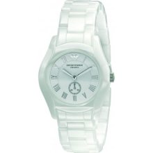 Emporio Armani Ar1405 Ladies White Ceramic Round White Dial Watch