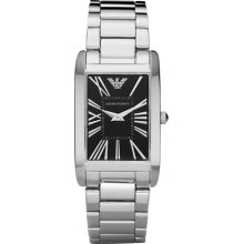 Emporio Armani Women's Super Slim AR2054 Silver Stainless-Steel Quartz Watch with Black Dial