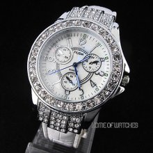 Fancy Bling Crystal Fashion White Strap Analog Quartz Watch Ladies Girls Gift