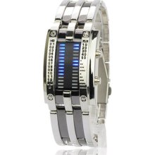 Fashion 28 Blue Led Binary Digital Metal Mens Lady Sposts Date Watch