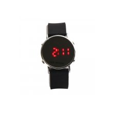 Fashion Black Silicone Band Steel Case Digital Red LED Light Wrist Watch