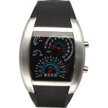 Fashion Blue Binary Led Light Aviation Speedometer Wrist Rpm Turbo Style Watch