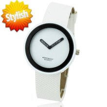 Fashion Jelly 2 Hand Smile Dial Men Boy Girl Quartz Wrist Watch White Pu Leather