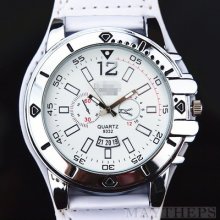 Fashion Luxury Casual Big Size Leather Mens Women Sport Quartz Wrist Watch Clock