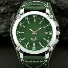 Fashion Men's Green Pu Leather Quartz Wrist Watch Casual Analog Hour Clock