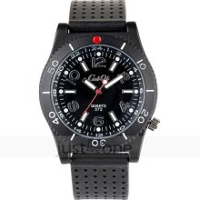 Fashion Mens Sport Style Black Dial Soft Rubber Band Trendy Quartz Wrist Watch