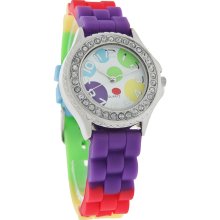 Fashion Quartz Ladies Crystal Multi-Color Polka Dot Rubber Band Watch SR435