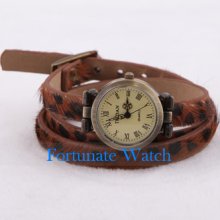 Fashion Quartz Retro Leopard Print Long Leather Band Wrist Bracelet Watch Jw6199