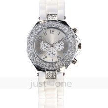 Fashion Silicon Band Rhinestone Quartz Hour Display Women's Alloy Wrist Watch