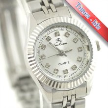 Fashion Silver Cz Tone Crystal Light Hours Women Lady Watch Steel Quartz Hot