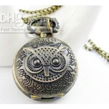 Fashion Vintage Small Round Owl Pocket Watch Necklace,gift Watch.a01