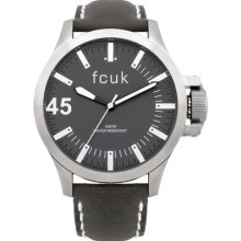 Fcuk French Connection Gray Dial Leather Strap Men's Watch Fc1140b