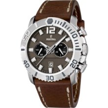 Festina Men's Quartz Watch With Brown Dial Chronograph Display And Brown Leather Strap F16614/3