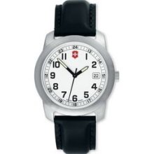 Field Watch With Large White Dial & Black Leather Strap