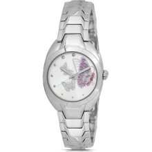 Fmd Crystal Butterfly Dial Metal Case Japan Quartz Movement Ladies' Watch