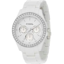 Fossil Es1967 Ladies Crystal White Plastic Band Watch