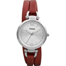 Fossil Georgia Three Hand Leather Wrap Watch Brick Red Adjust-o-matic Es3157