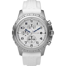 Fossil Mens Dean Chronograph Stainless Watch - White Rubber Strap - Silver Dial - FS4611