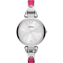 Fossil Womens Georgia Analog Stainless Watch - Pink Leather Strap - Silver Dial - ES3258